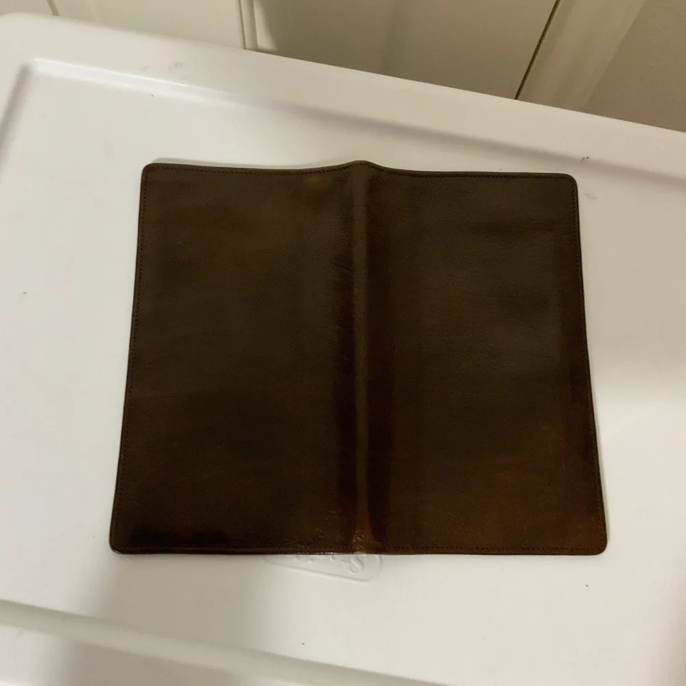 Men Brown Calf Leather Tall Credit Card Holder Bi-Fold Wallet Made In England